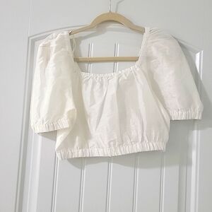 & Other Stories white puffed sleeve linen blend cropped top